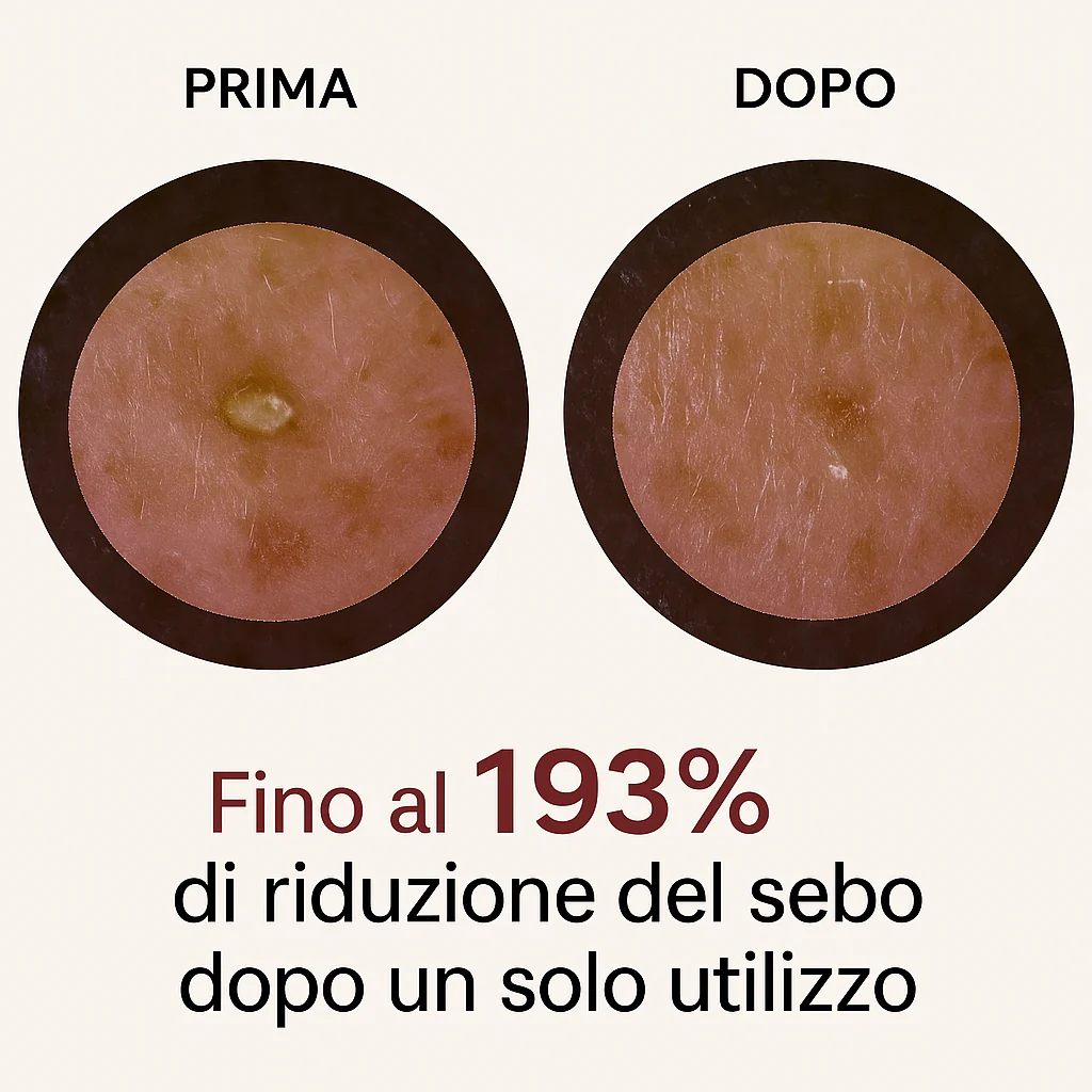Riduzione del sebo al microscopio prima e dopo il siero DEMETRA